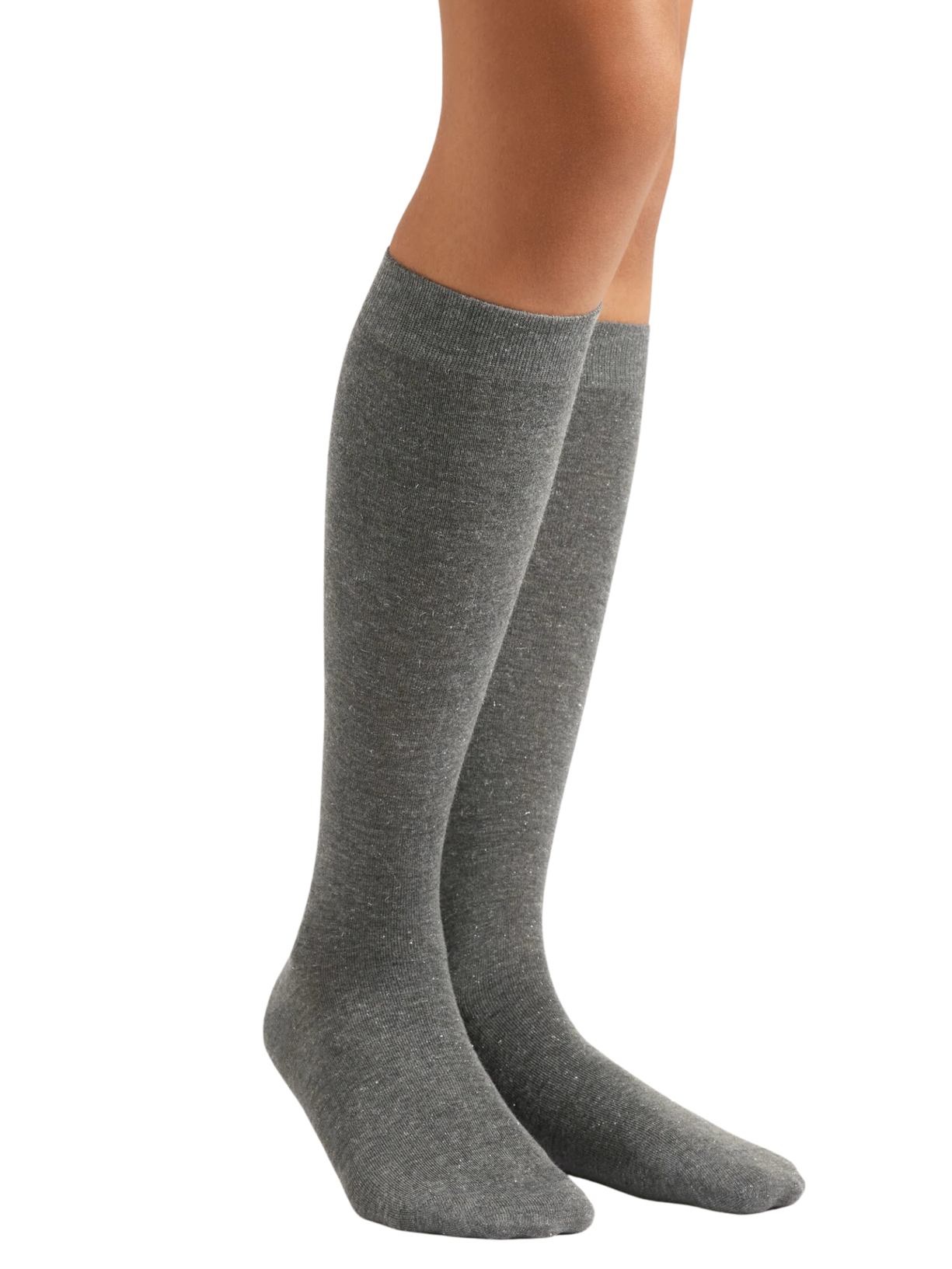 Meia Alta Com Cashmere e Glitter - Cinza