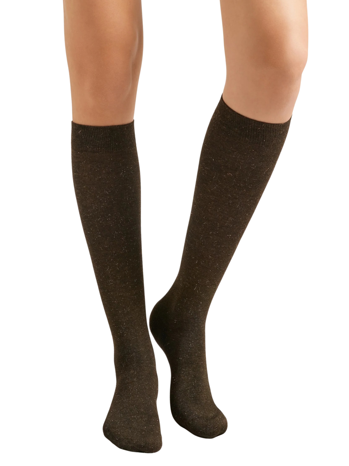 Meia Alta Com Cashmere e Glitter - Marrom