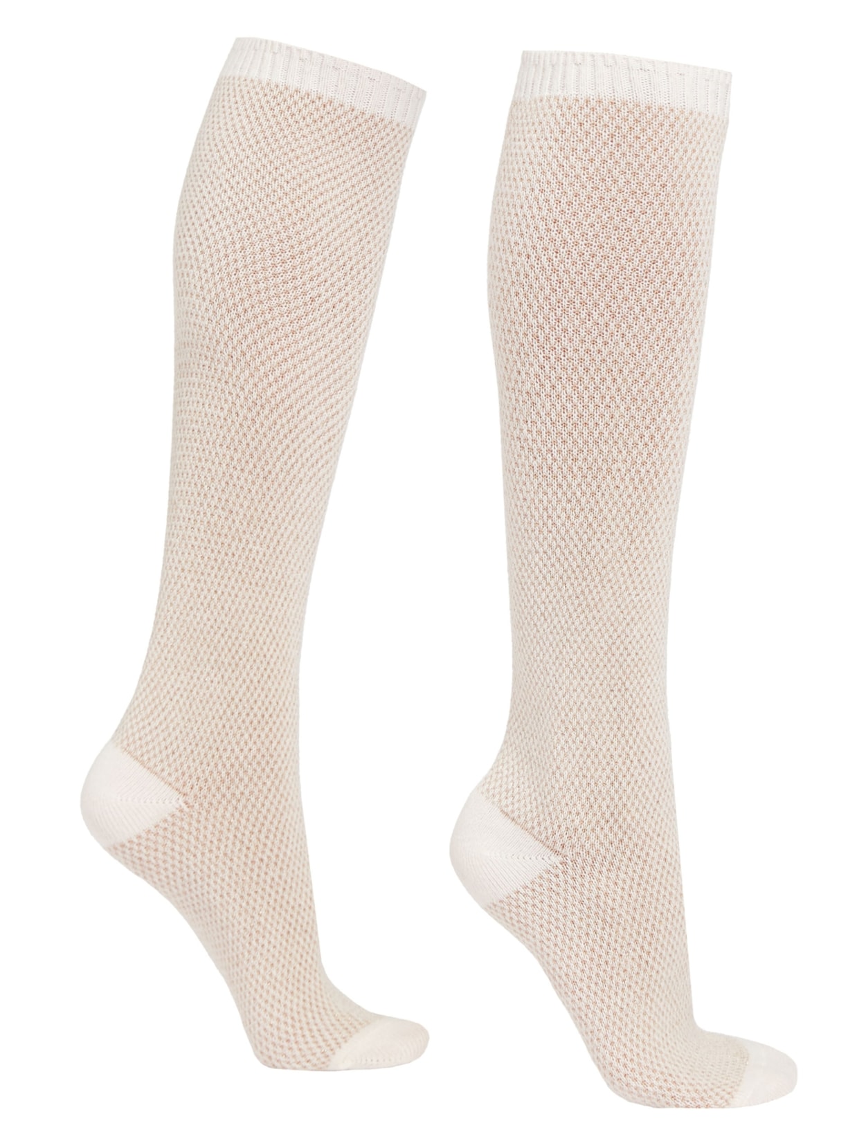 Meia Alta Com Cashmere e Glitter - Off-White