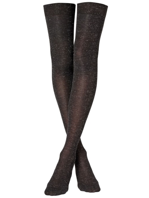Meia Alta Com Cashmere e Glitter - Preto