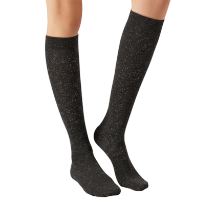 Meia Alta Com Cashmere e Glitter - Preto