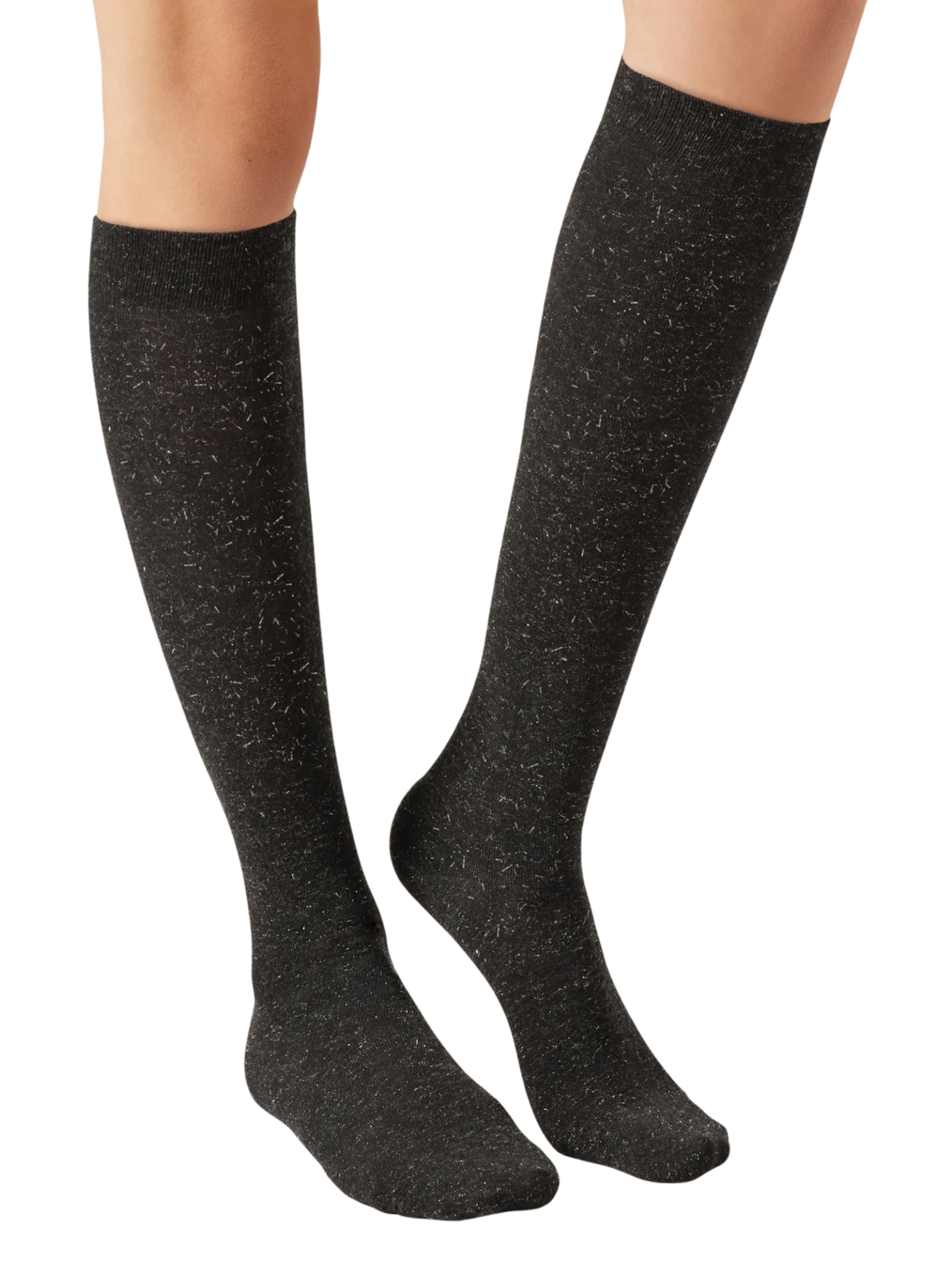 Meia Alta Com Cashmere e Glitter - Preto