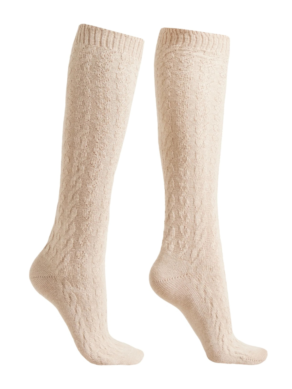 Meia Alta Com Cashmere Trançada - Bege