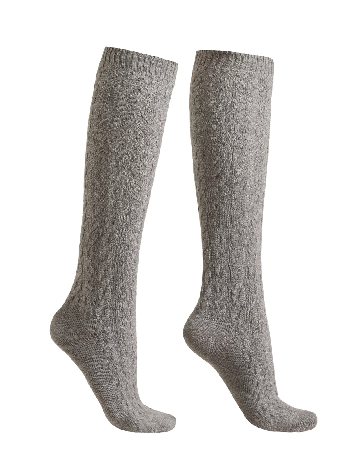 Meia Alta Com Cashmere Trançada - Cinza