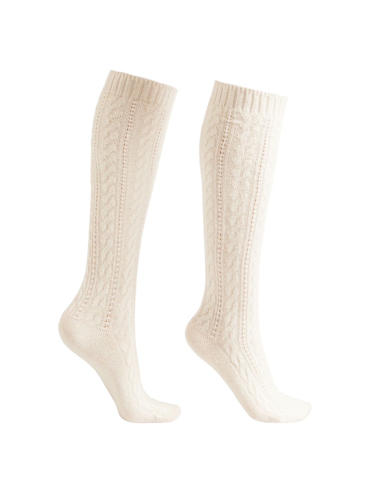 Meia Alta Com Cashmere Trançada - Off-White
