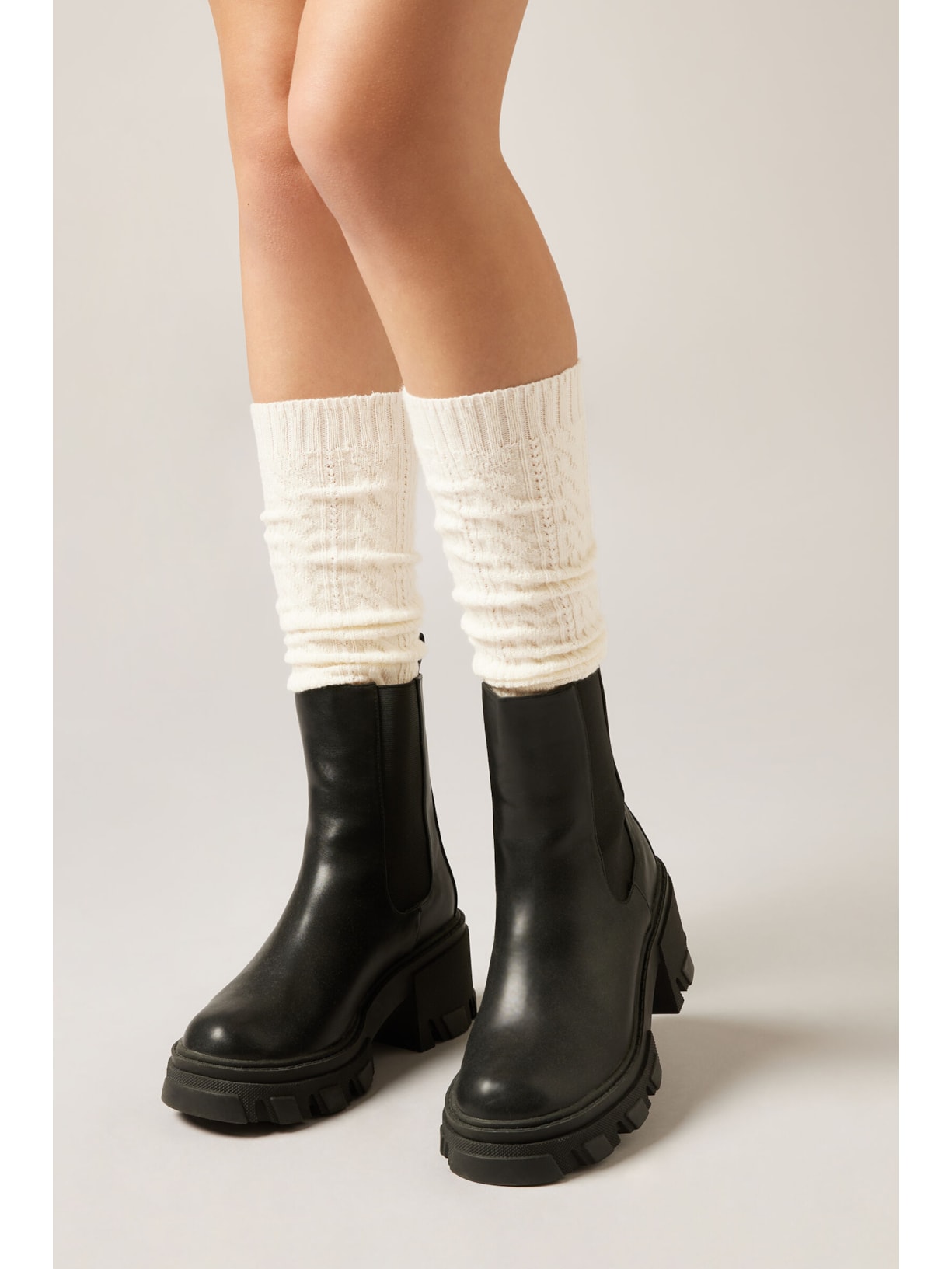 Meia Alta Com Cashmere Trançada Off-White Calzedonia