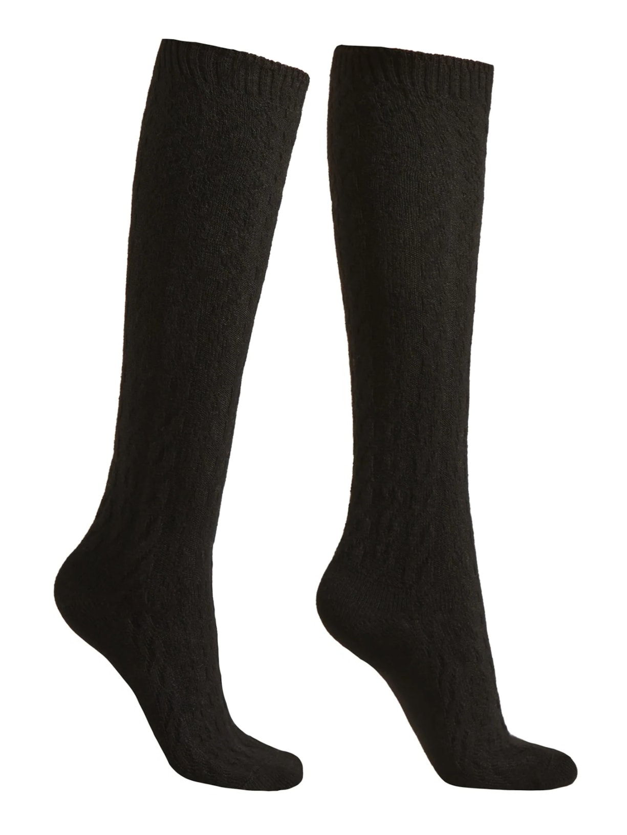 Meia Alta Com Cashmere Trançada - Preto