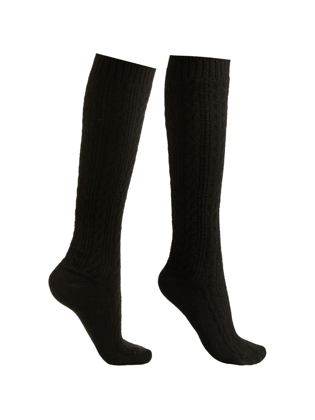Meia Alta Com Cashmere Trançada - Preto