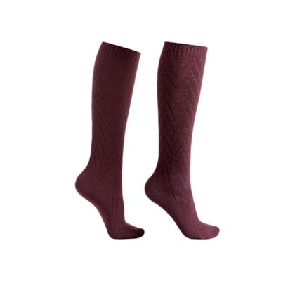 Meia Alta Com Lã e Cashmere Com Padrão Chevron - Bordô