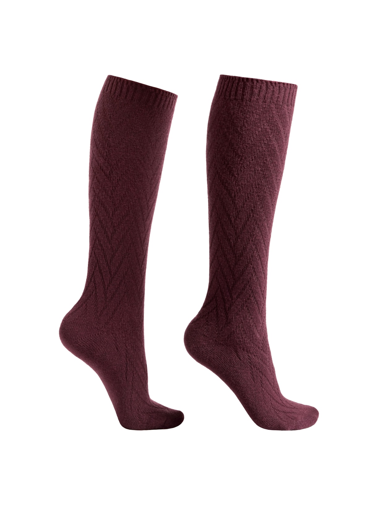 Meia Alta Com Lã e Cashmere Com Padrão Chevron - Bordô
