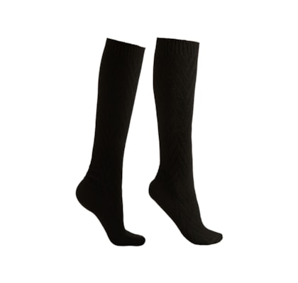 Meia Alta Com Lã e Cashmere Com Padrão Chevron - Preto