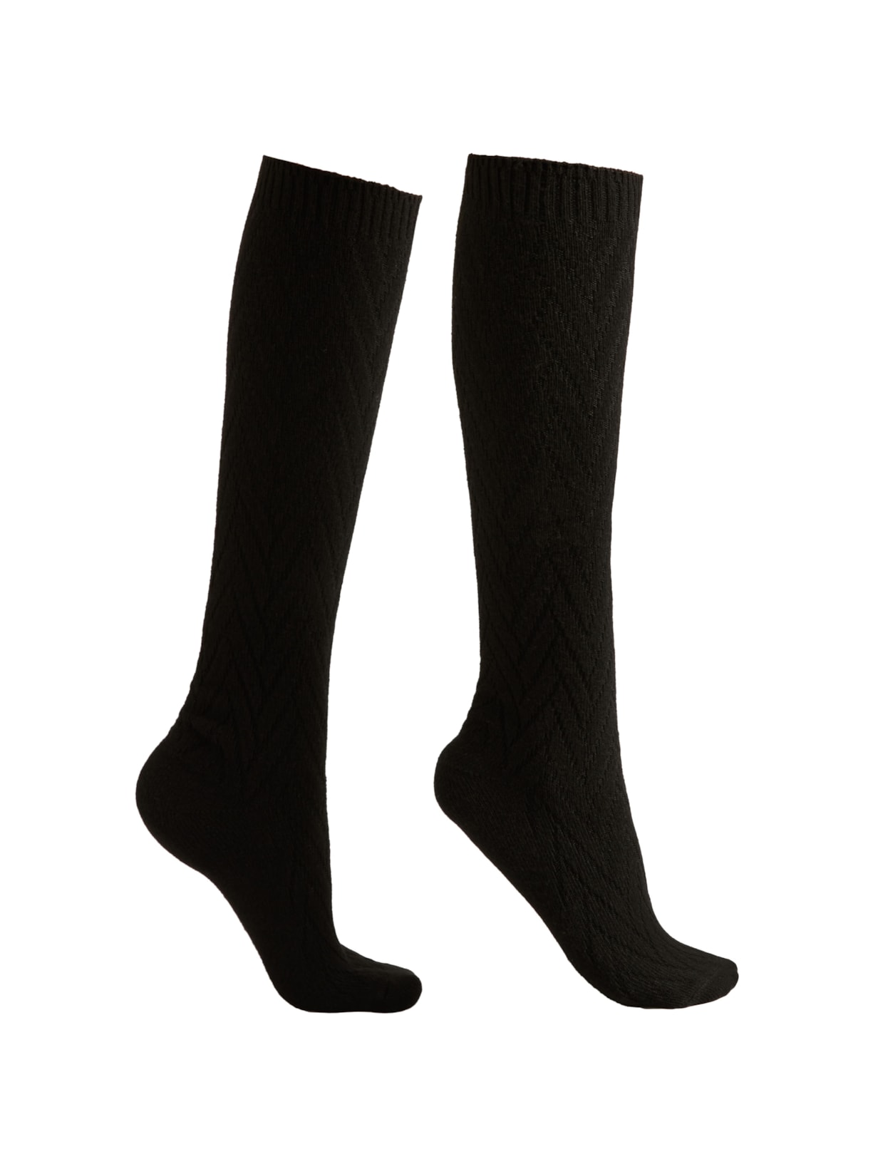 Meia Alta Com Lã e Cashmere Com Padrão Chevron - Preto