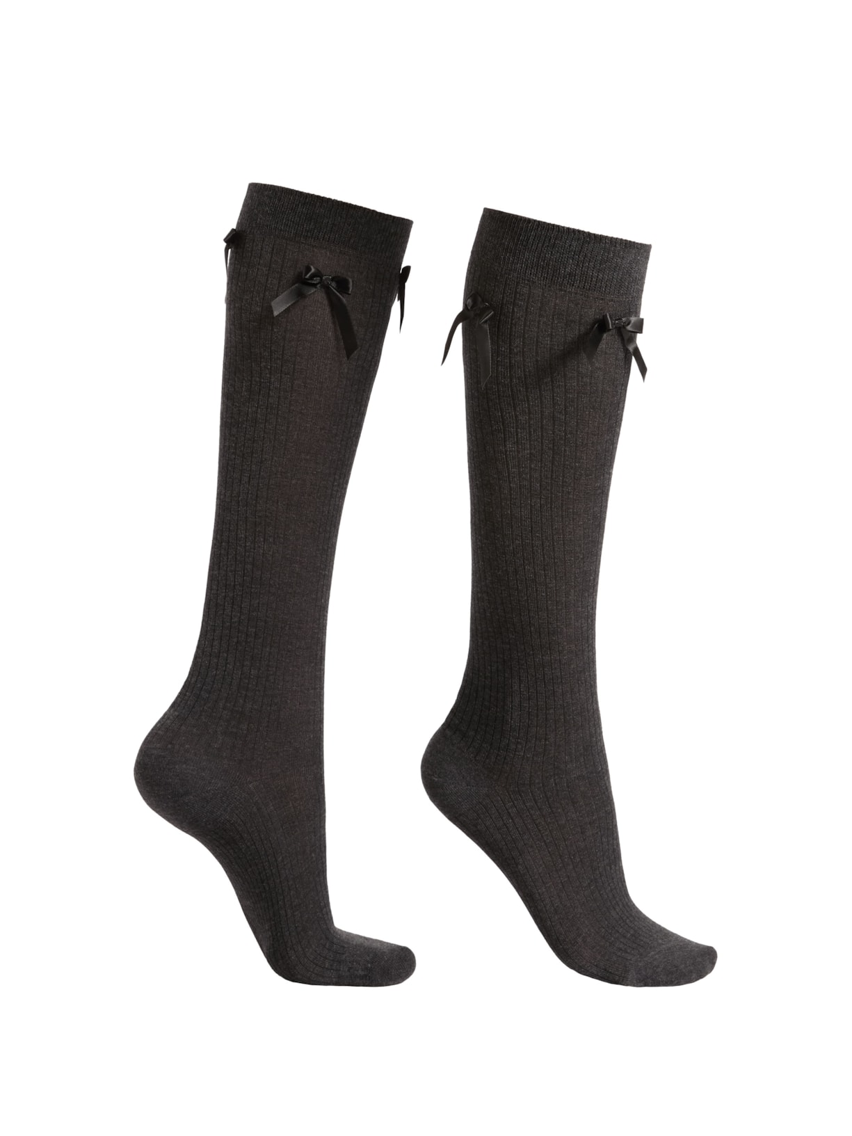Meia Alta Com Laços Em Algodão Canelado - Cinza