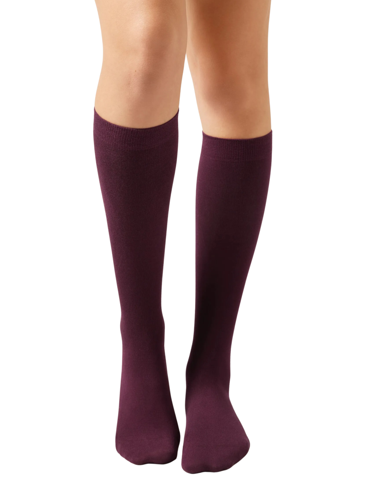 Meia Alta Em Algodão Acetinado - Bordô