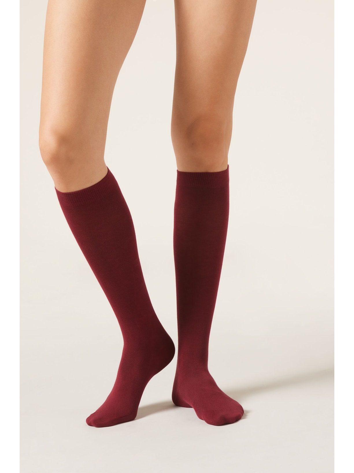 Meia Alta Em Algodão Acetinado Vermelho Calzedonia