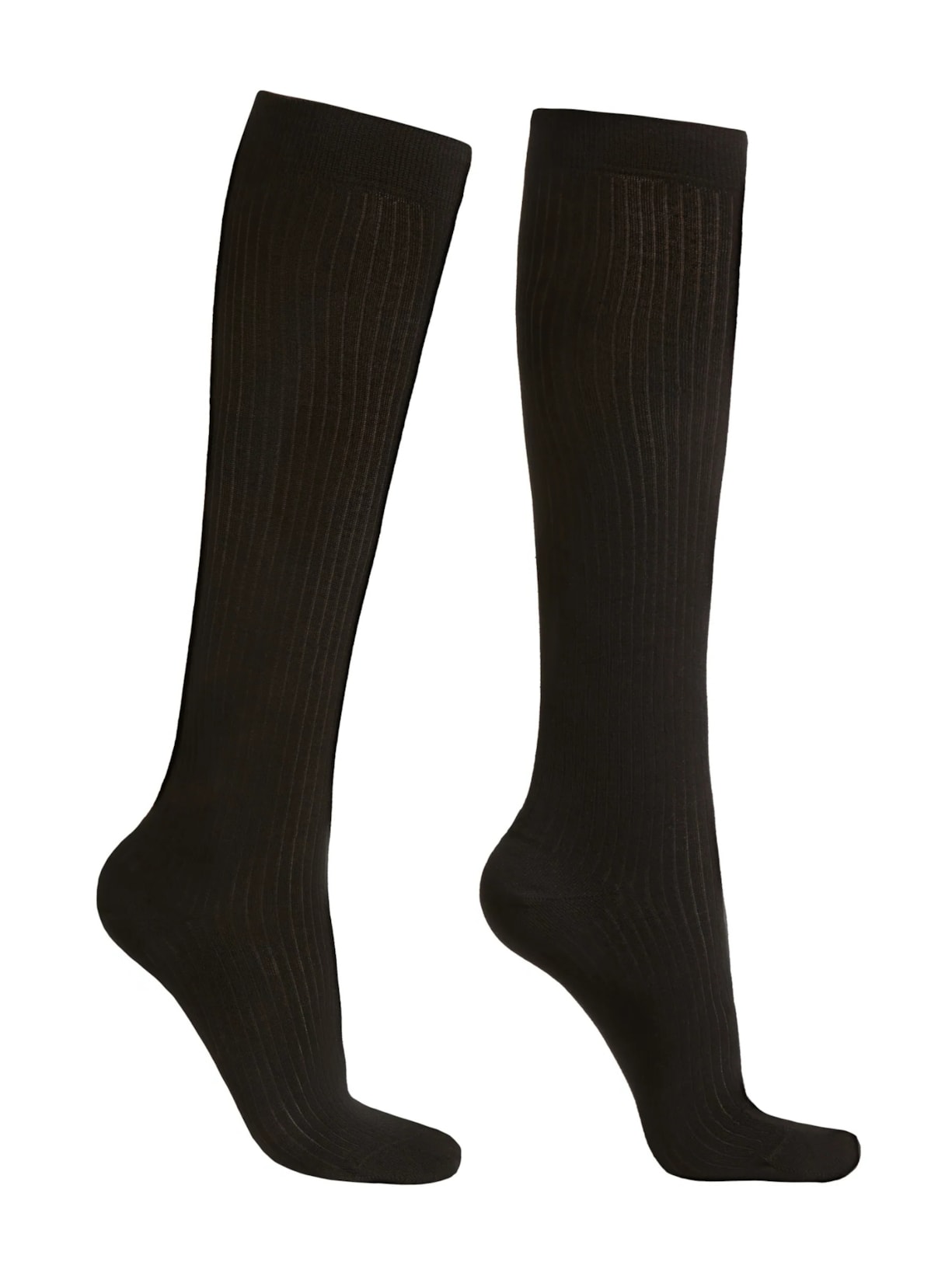 Meia Alta Em Algodão Canelado - Preto