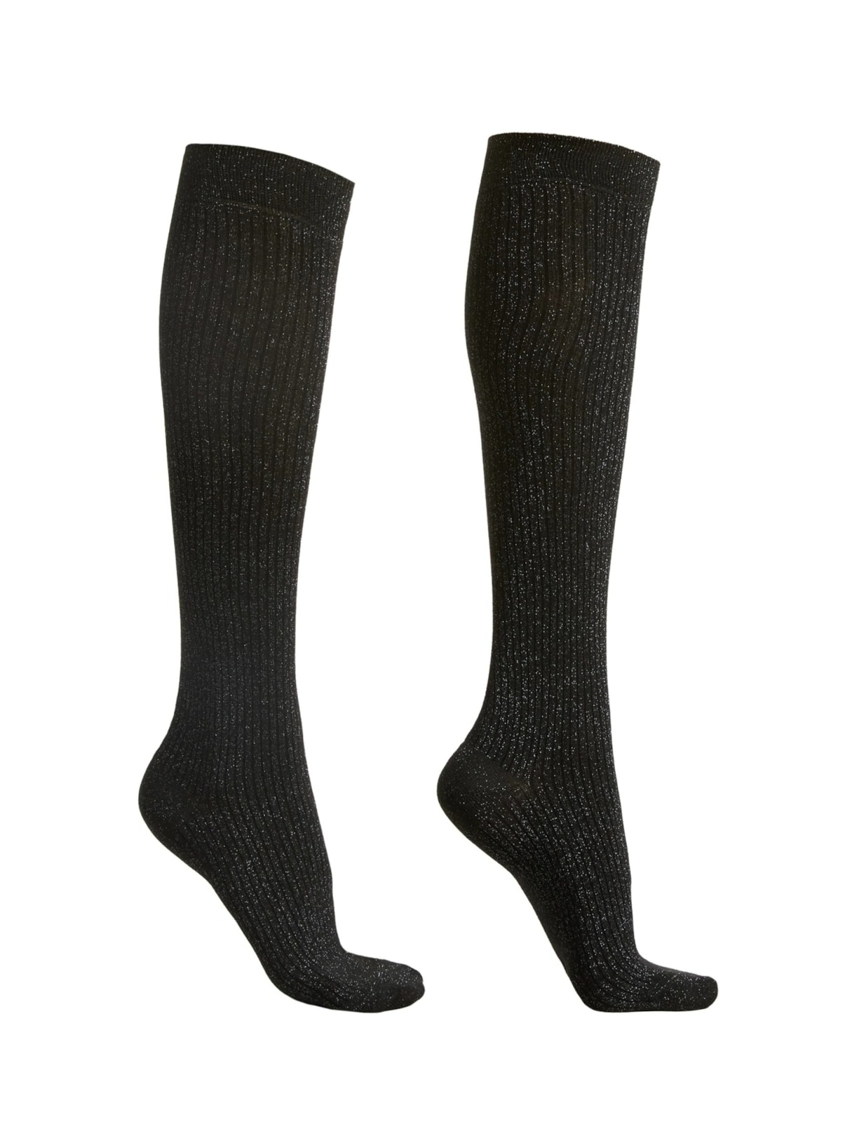 Meia Alta Em Algodão Canelado - Preto