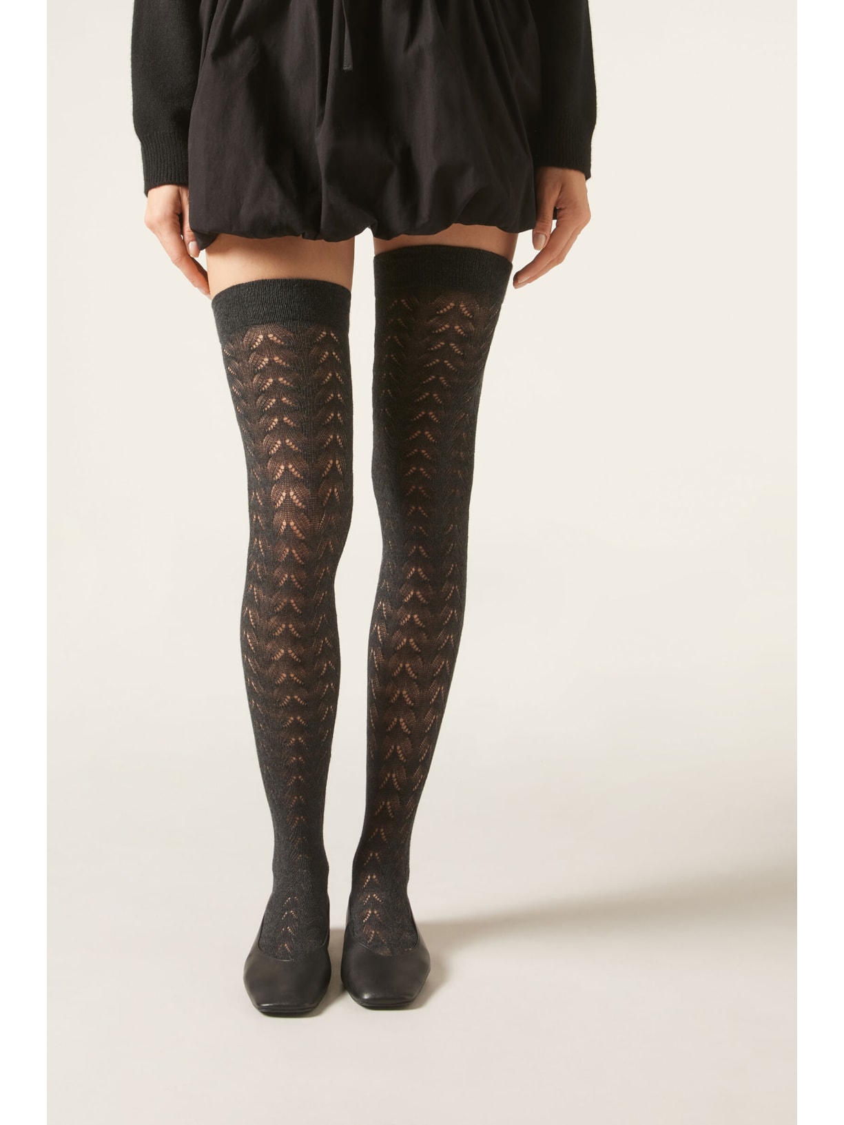 Meia Alta Em Algodão Preto Calzedonia