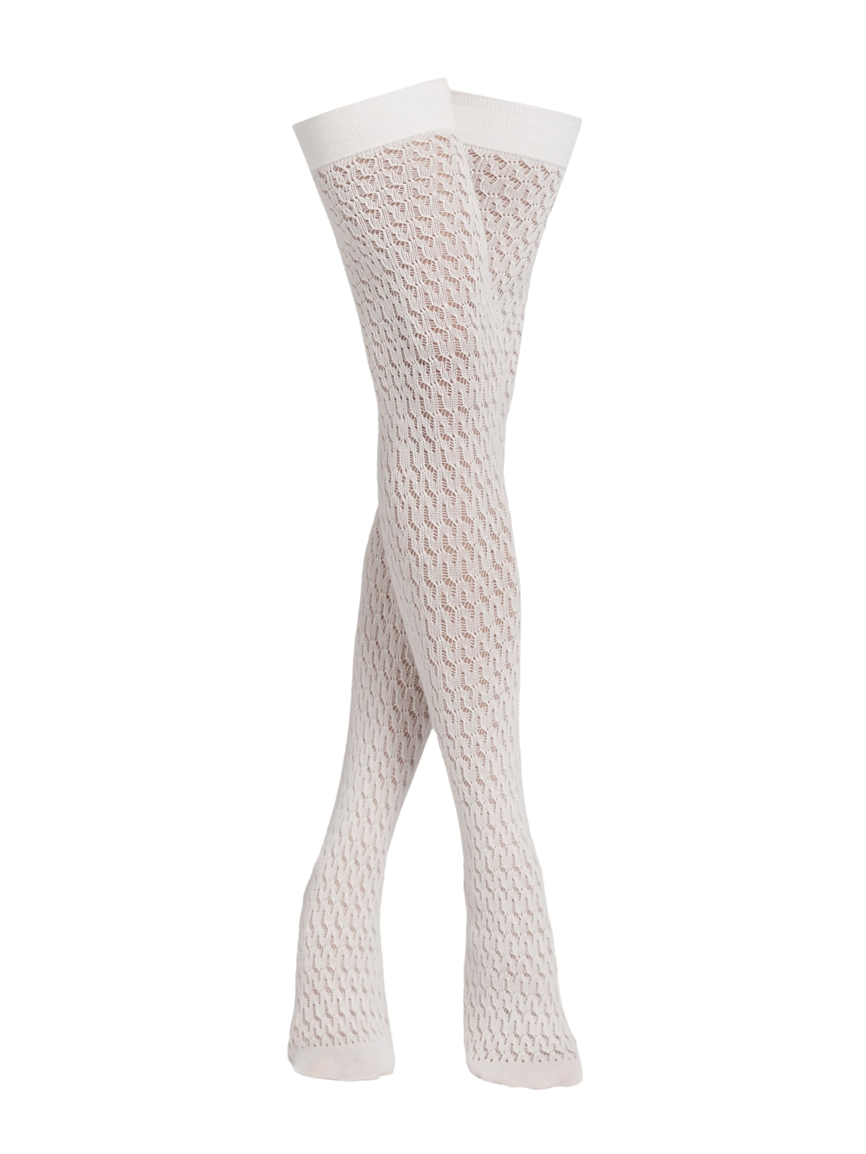Meia Alta Em Algodão Trabalhado - Branco