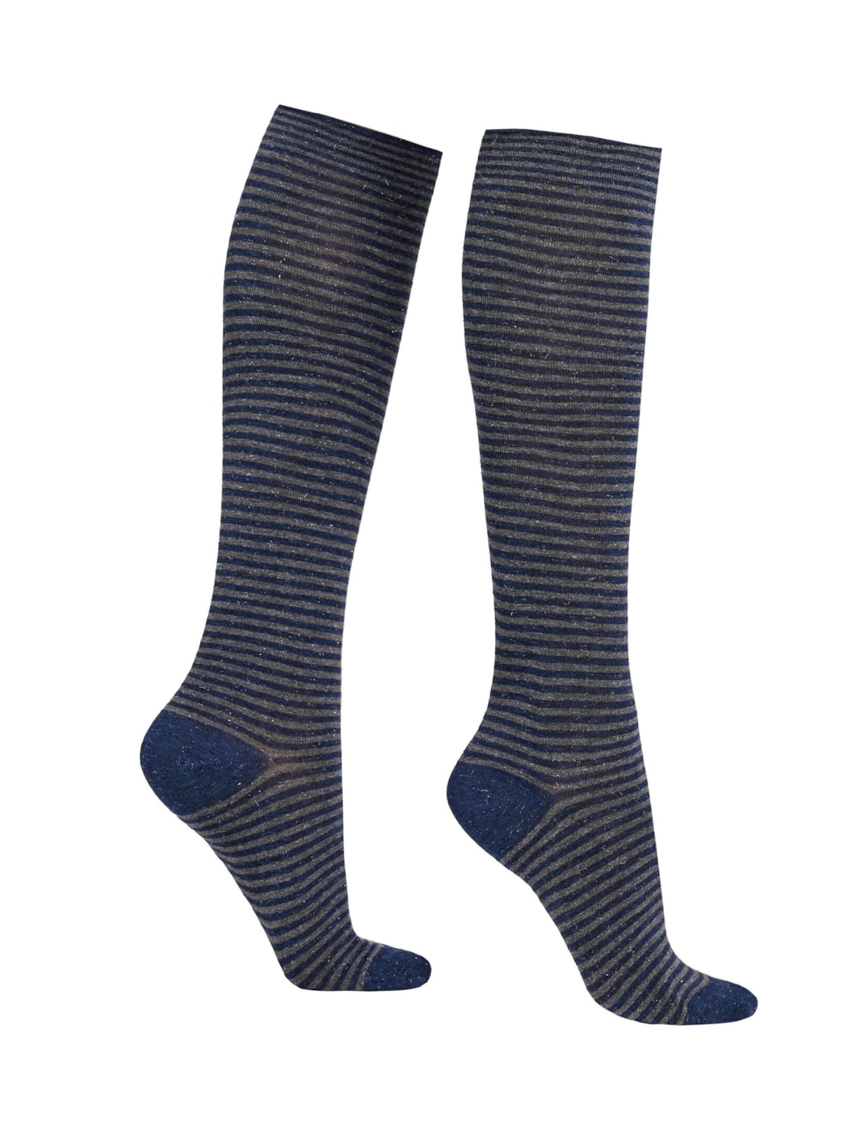 Meia Alta Listrada Com Cashmere e Glitter - Azul