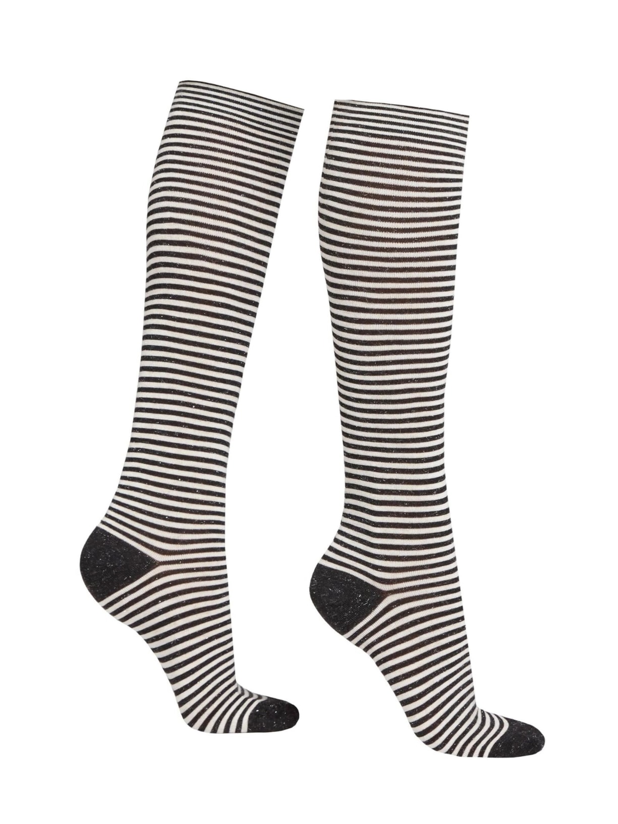 Meia Alta Listrada Com Cashmere e Glitter - Preto