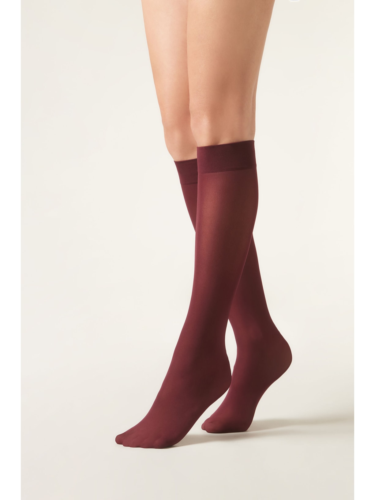 Meia Alta Semi-Opaca Em Microfibra Fio 30 Bordô Calzedonia