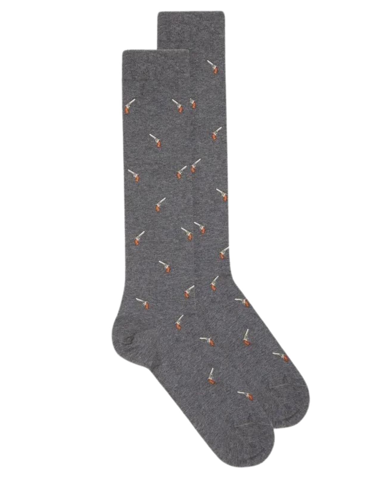 Meia Altas Em Algodão Com Estampa - Cinza