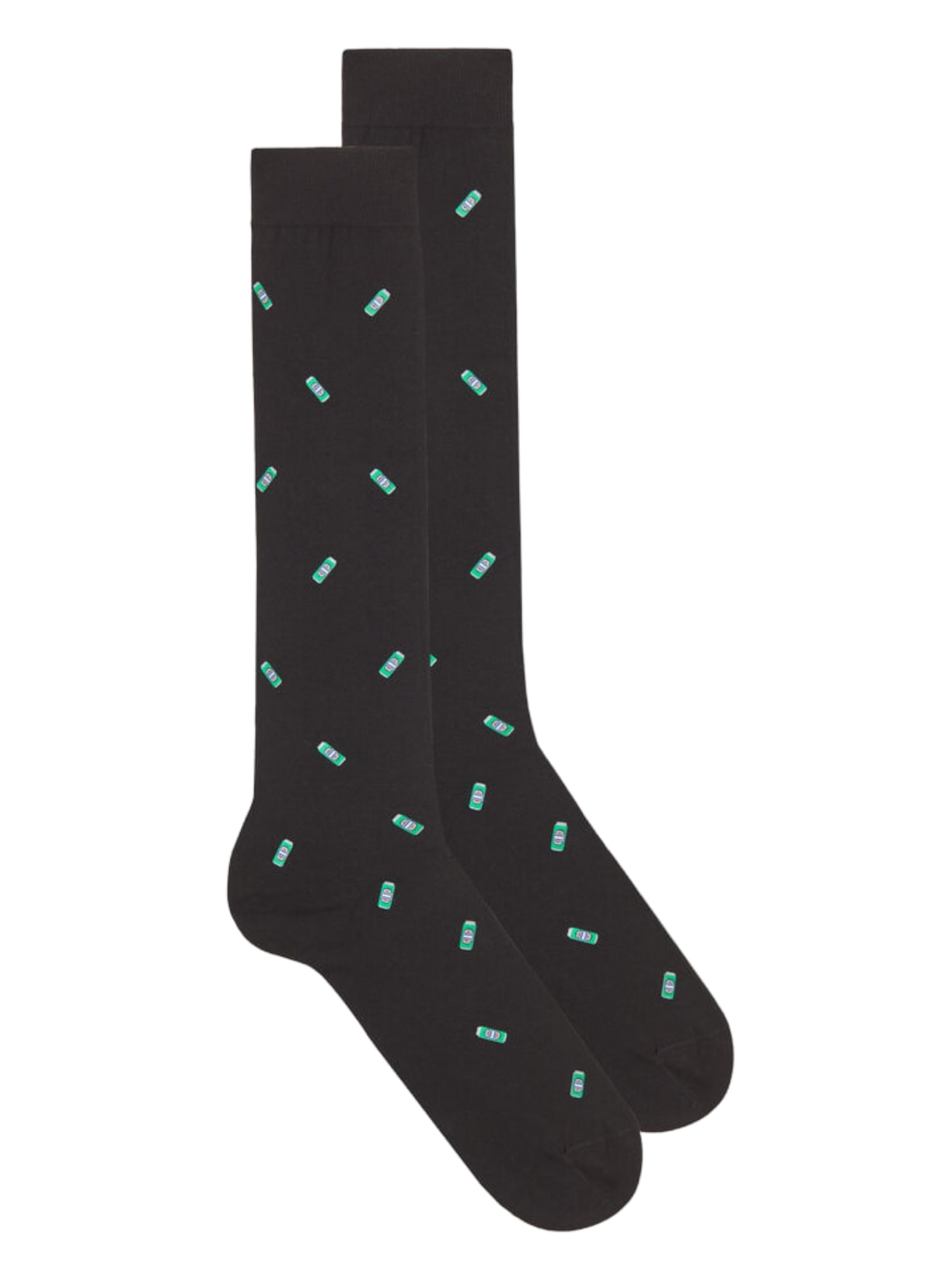 Meia Altas Em Algodão Com Estampa - Preto