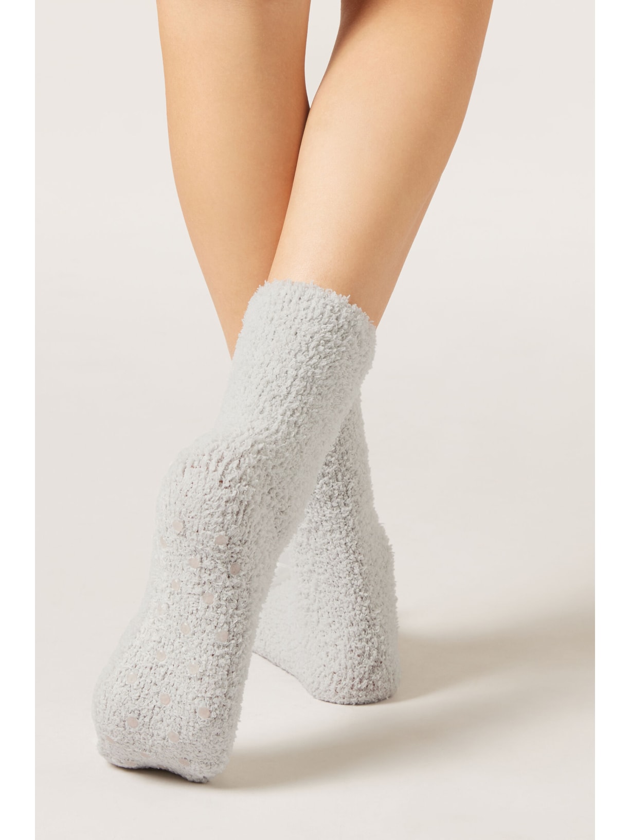 Meia Antiderrapante Efeito Soft Cinza Calzedonia