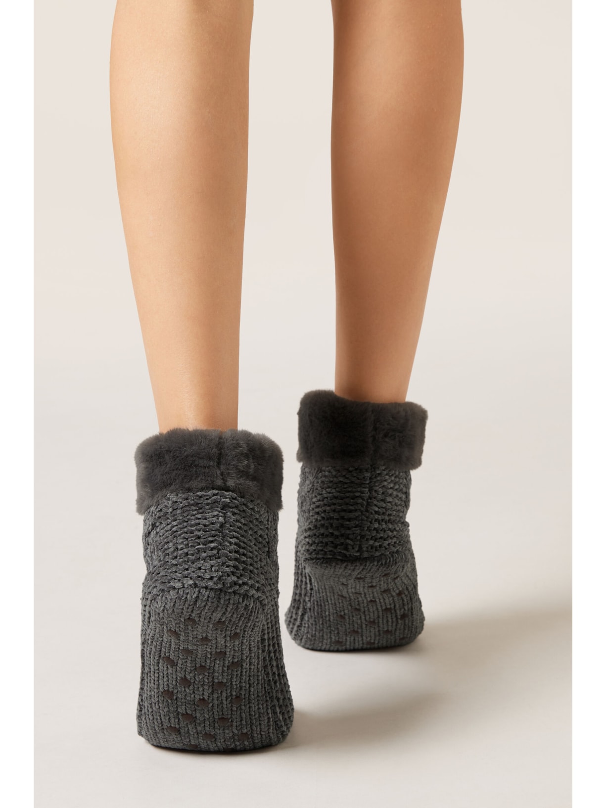 Meia Antiderrapante Soft Double Cinza Calzedonia