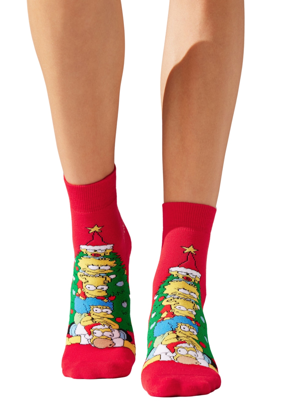 Meia Antiderrapante The Simpsons Family Natal - Vermelho