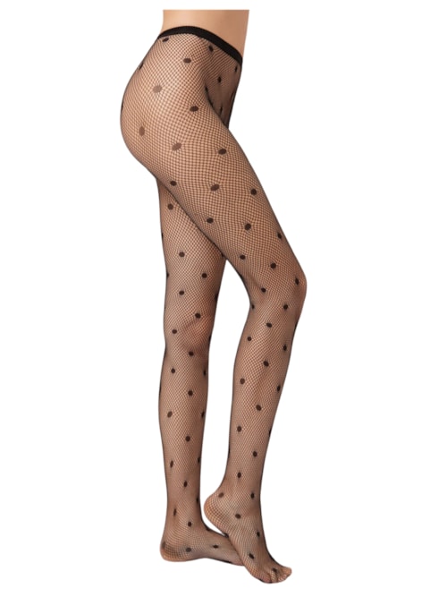 Meia-Calça Arrastão Com Bolinhas - Preto