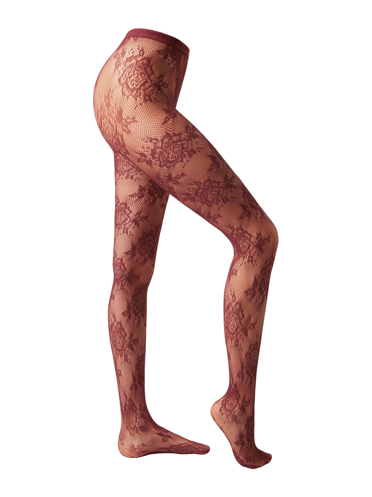 Meia-Calça Arrastão Com Flores Sofisticadas Bordô Calzedonia