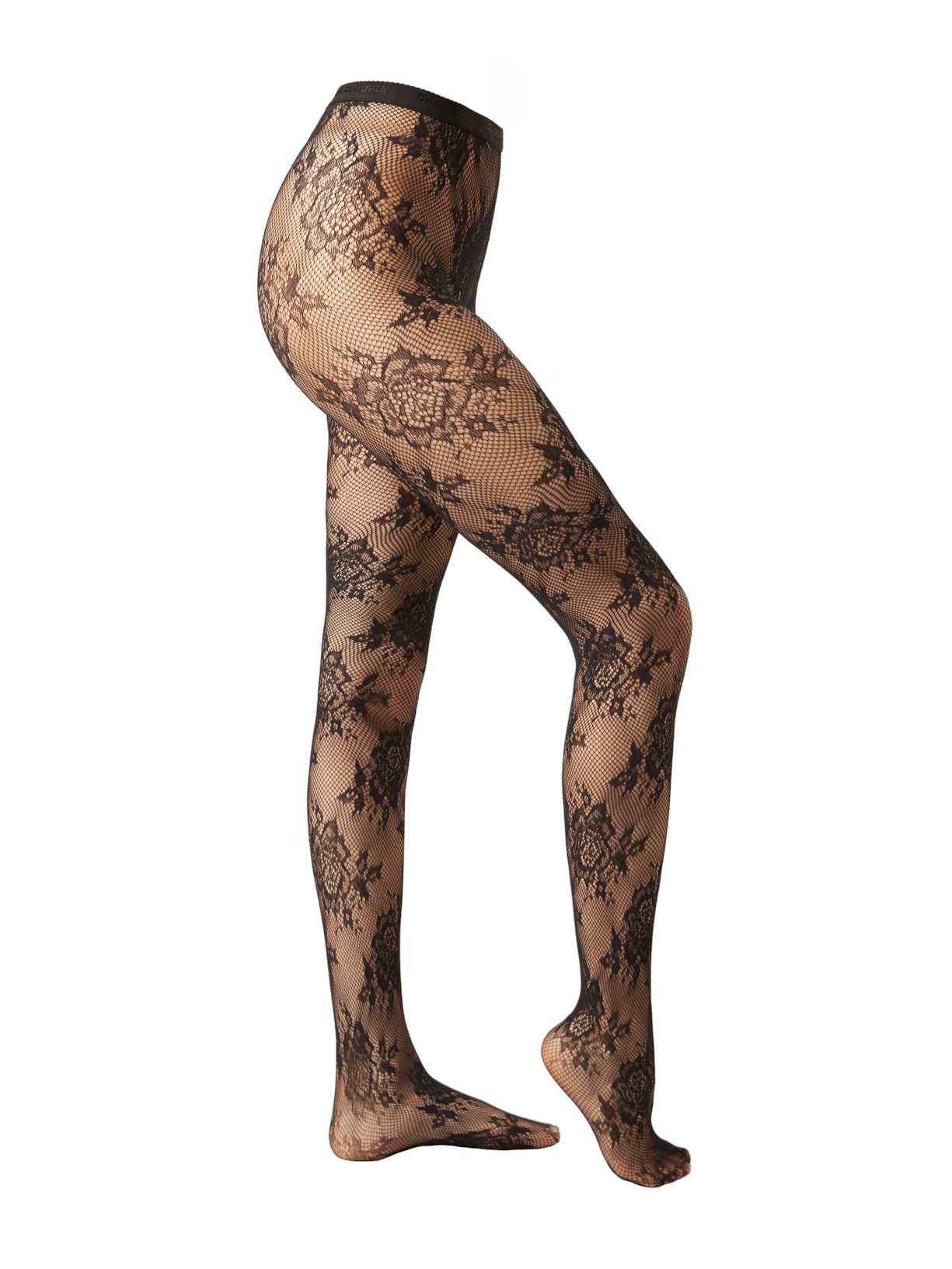 Meia-Calça Arrastão Com Flores Sofisticadas Preto Calzedonia