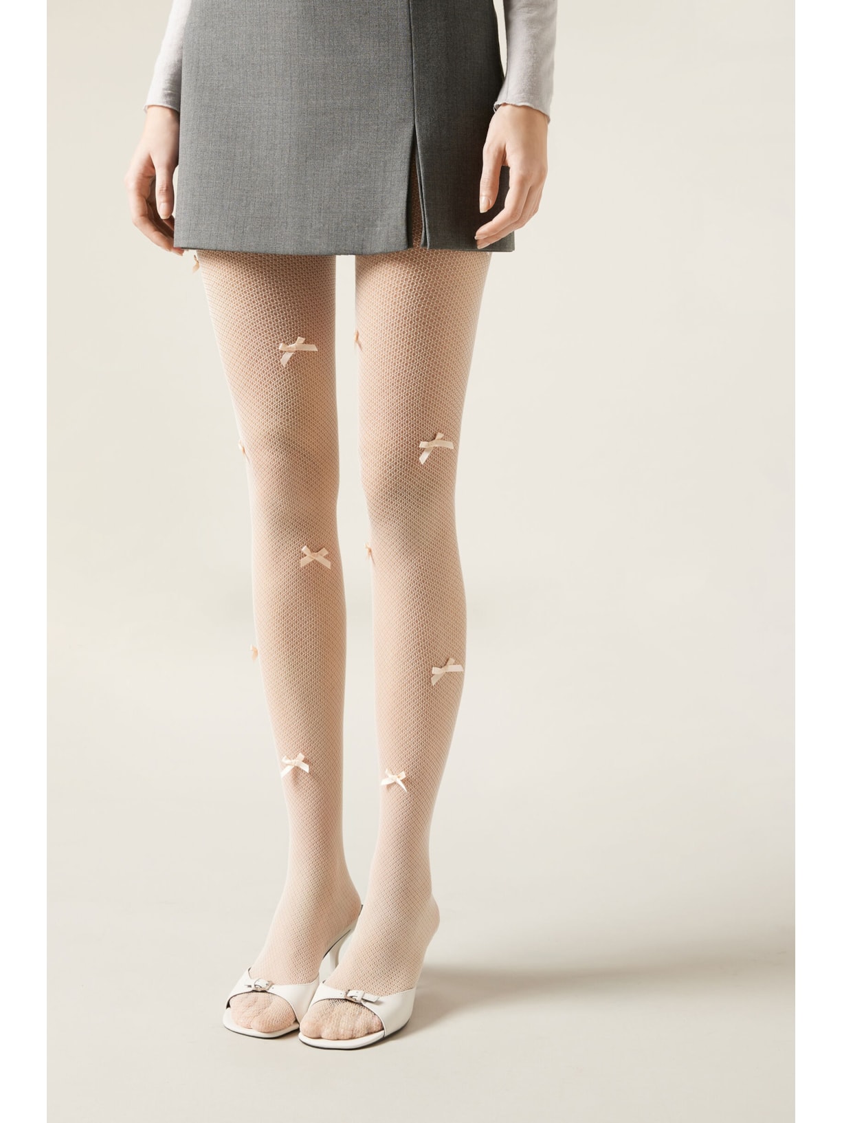 Meia-Calça Arrastão Com Laços Off-White Calzedonia