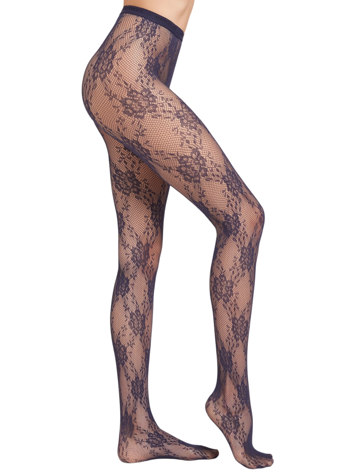 Meia-Calça Arrastão Com Padrão Floral - Azul