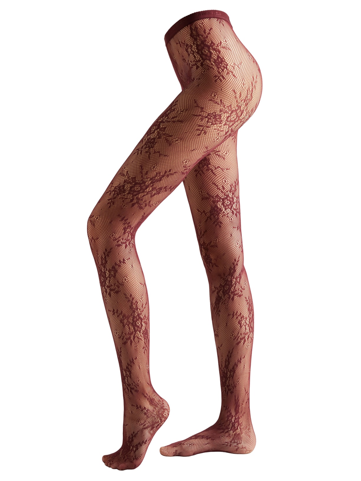 Meia-Calça Arrastão Com Padrão Floral - Bordô