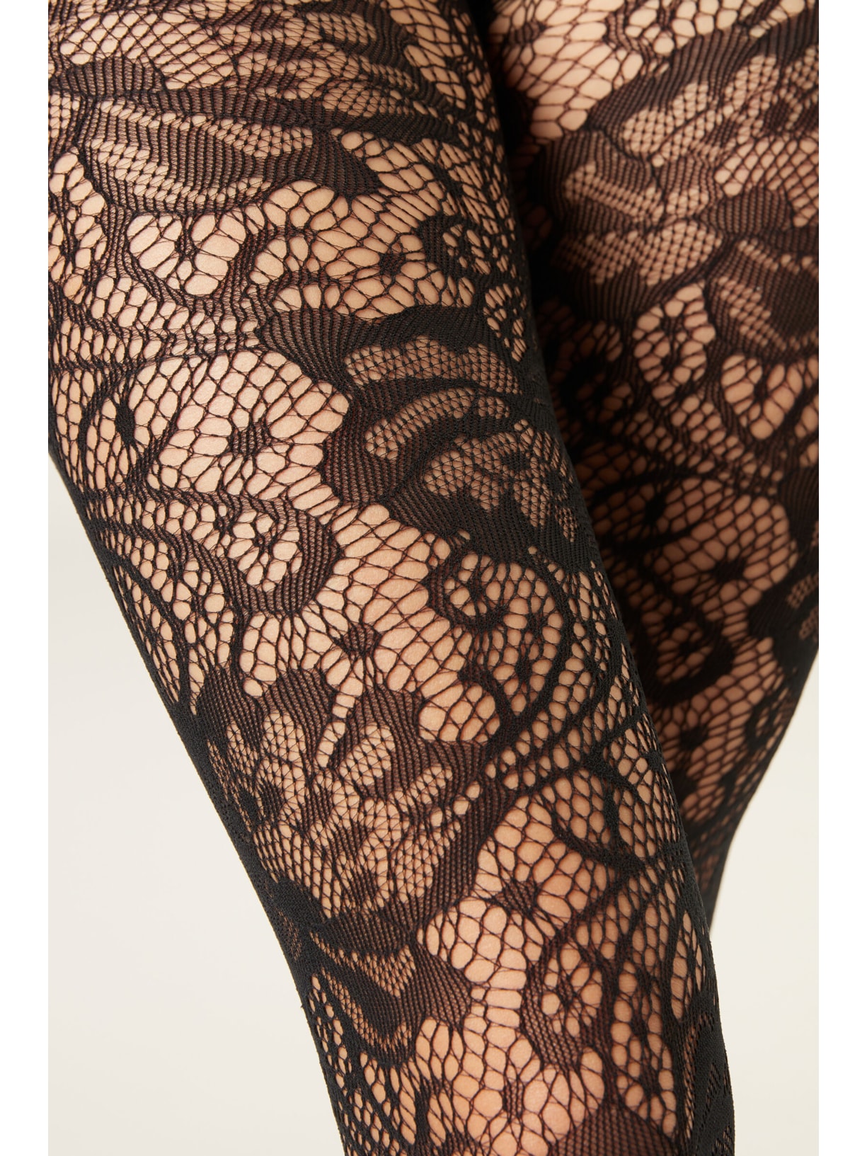 Meia-Calça Arrastão Com Padrão Floral Preto Calzedonia