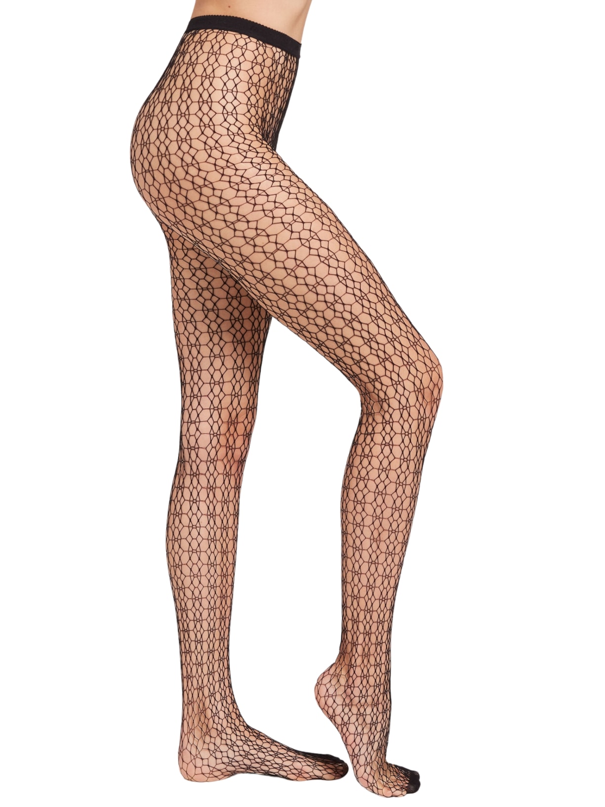 Meia-Calça Arrastão Com Padrão Geométrico - Preto