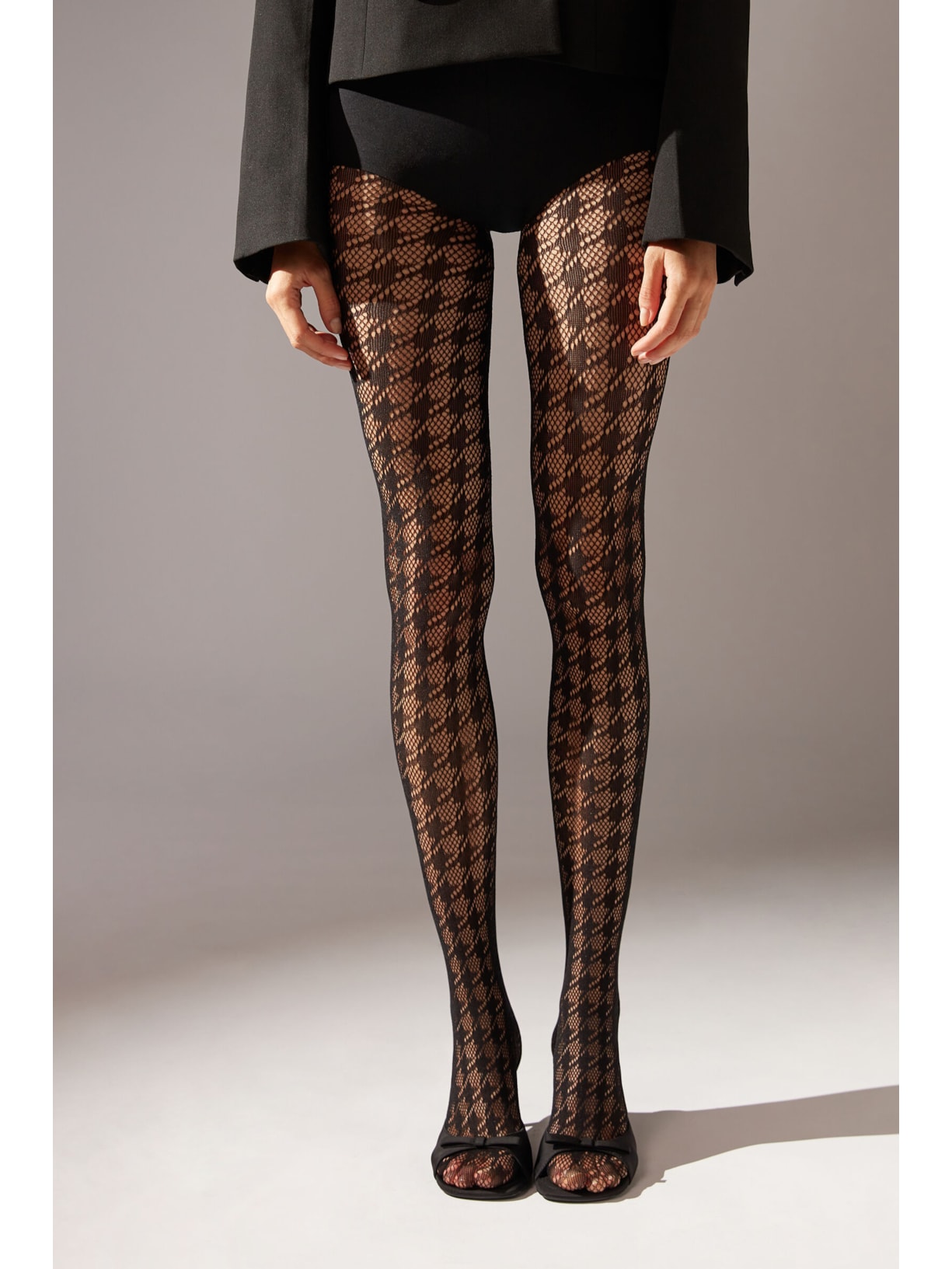 Meia-Calça Arrastão Com Padrão Pied-De-Poule Preto Calzedonia