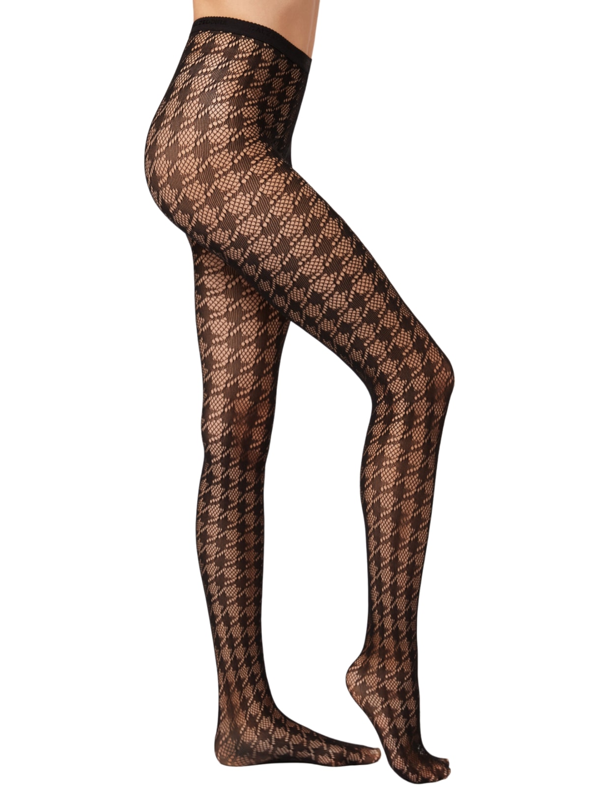 Meia-Calça Arrastão Com Padrão Pied-De-Poule Preto Calzedonia