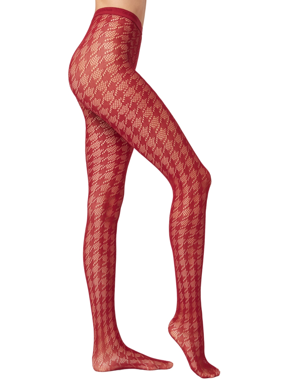 Meia-Calça Arrastão Com Padrão Pied-De-Poule - Vermelho