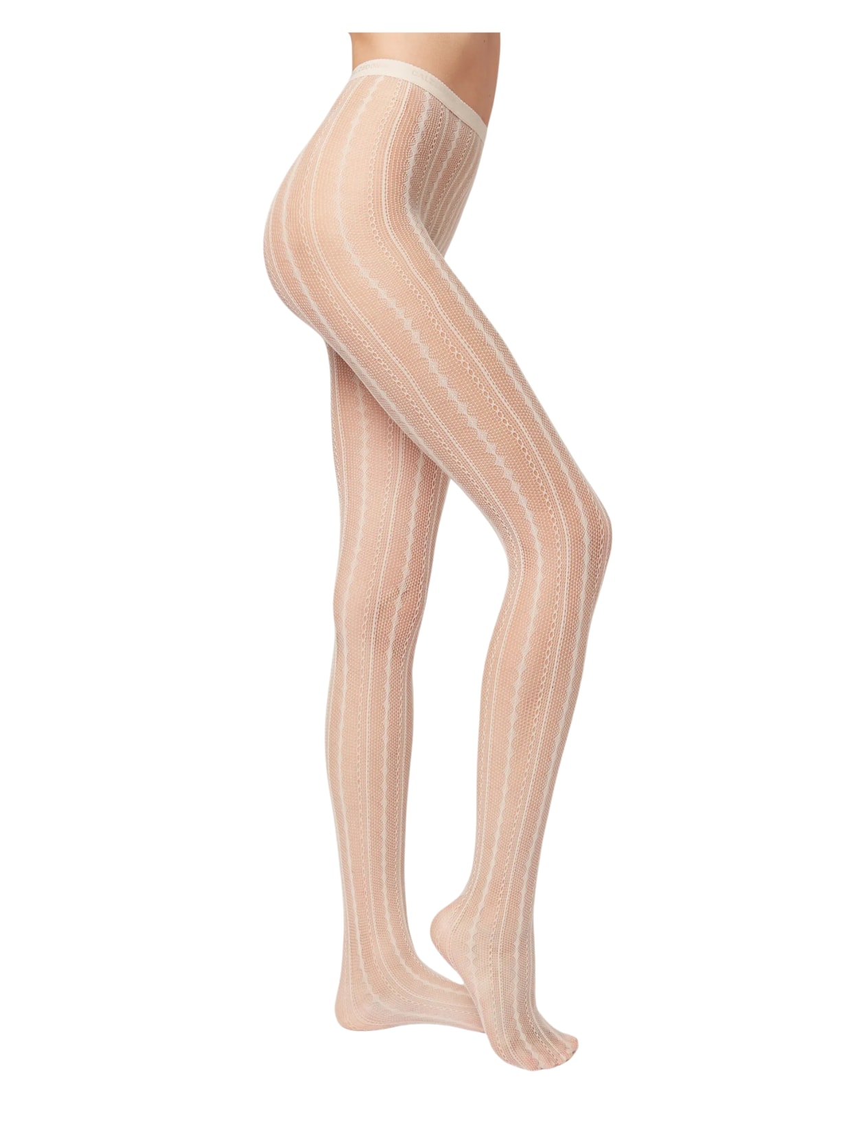 Meia-Calça Arrastão Com Padrão Vertical - Branco