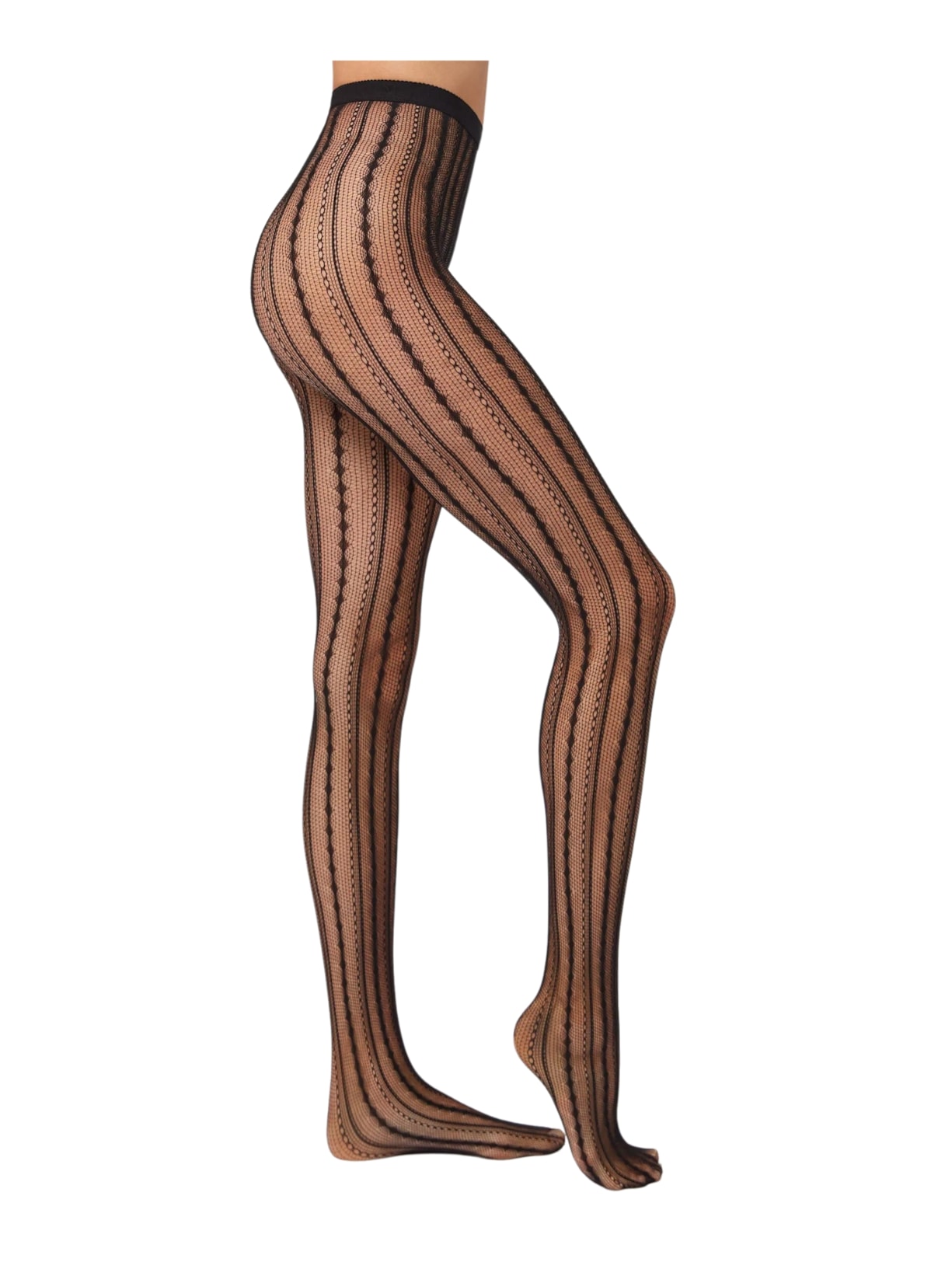 Meia-Calça Arrastão Com Padrão Vertical - Preto