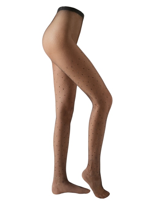 Meia-Calça Arrastão Com Strass - Preto