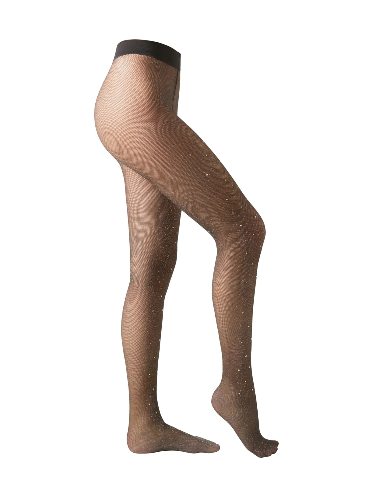 Meia-Calça Arrastão Fio 50 Com Strass Dourado - Preto