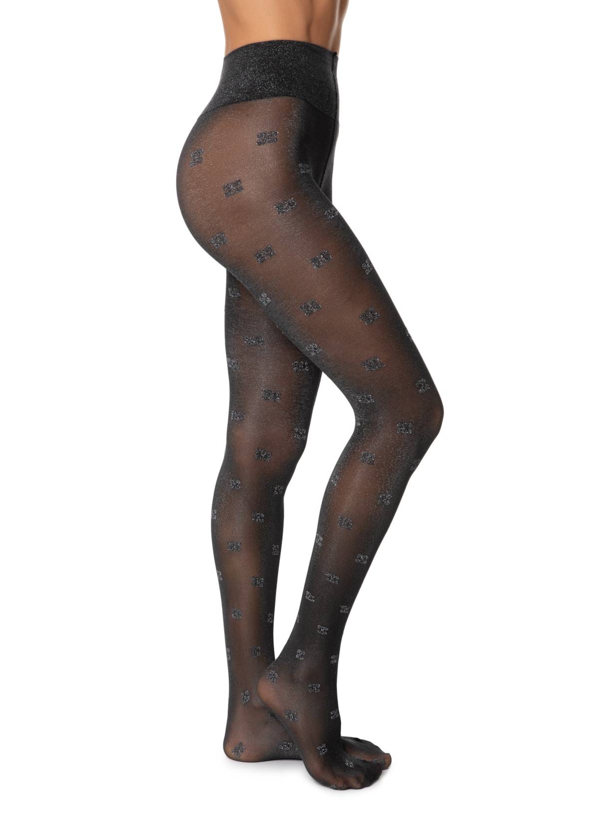 Meia Calça Butterfly Lace Tight Glitter - Preto