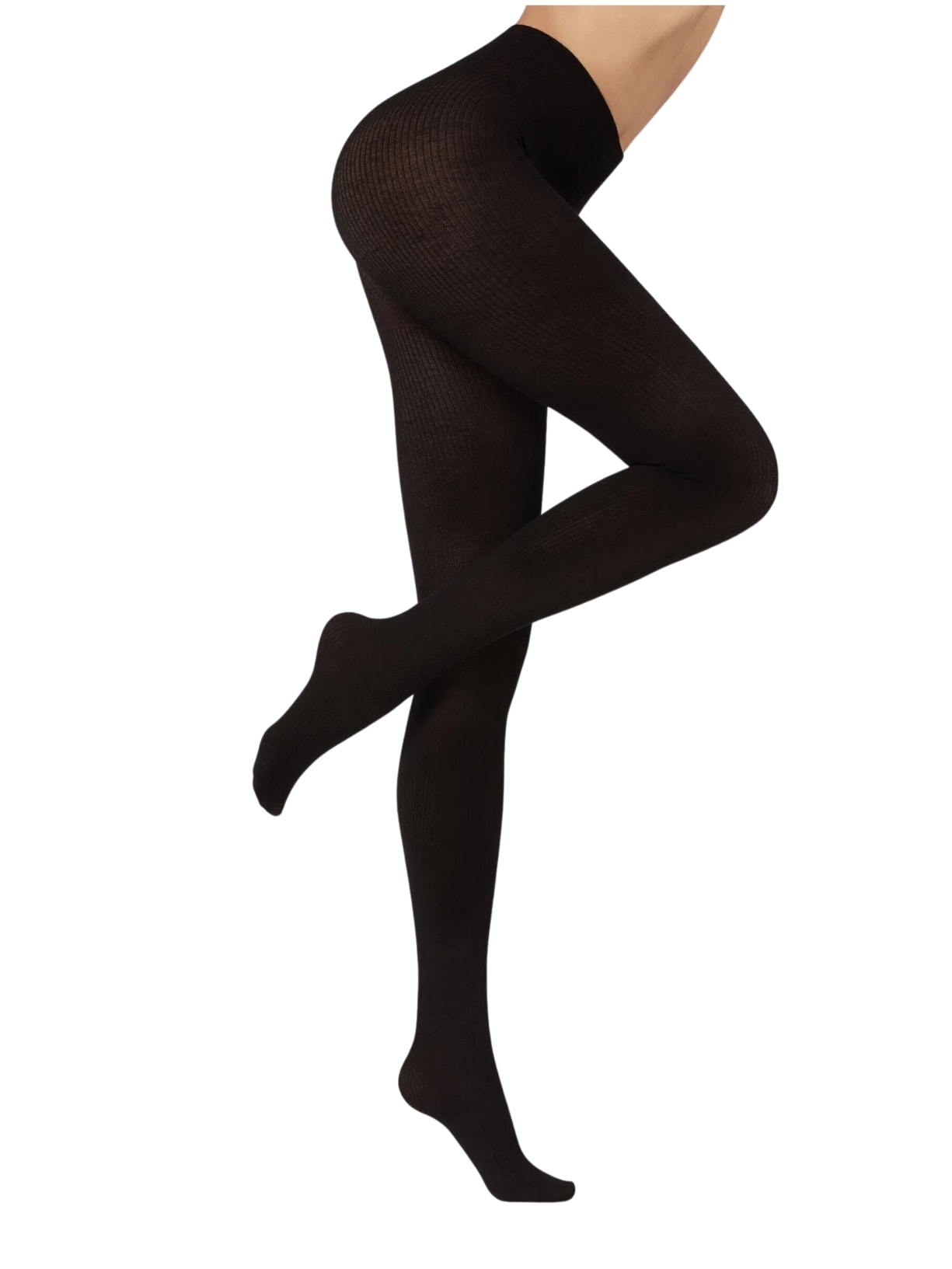 Meia Calça Com Cashmere Canelado - Preto