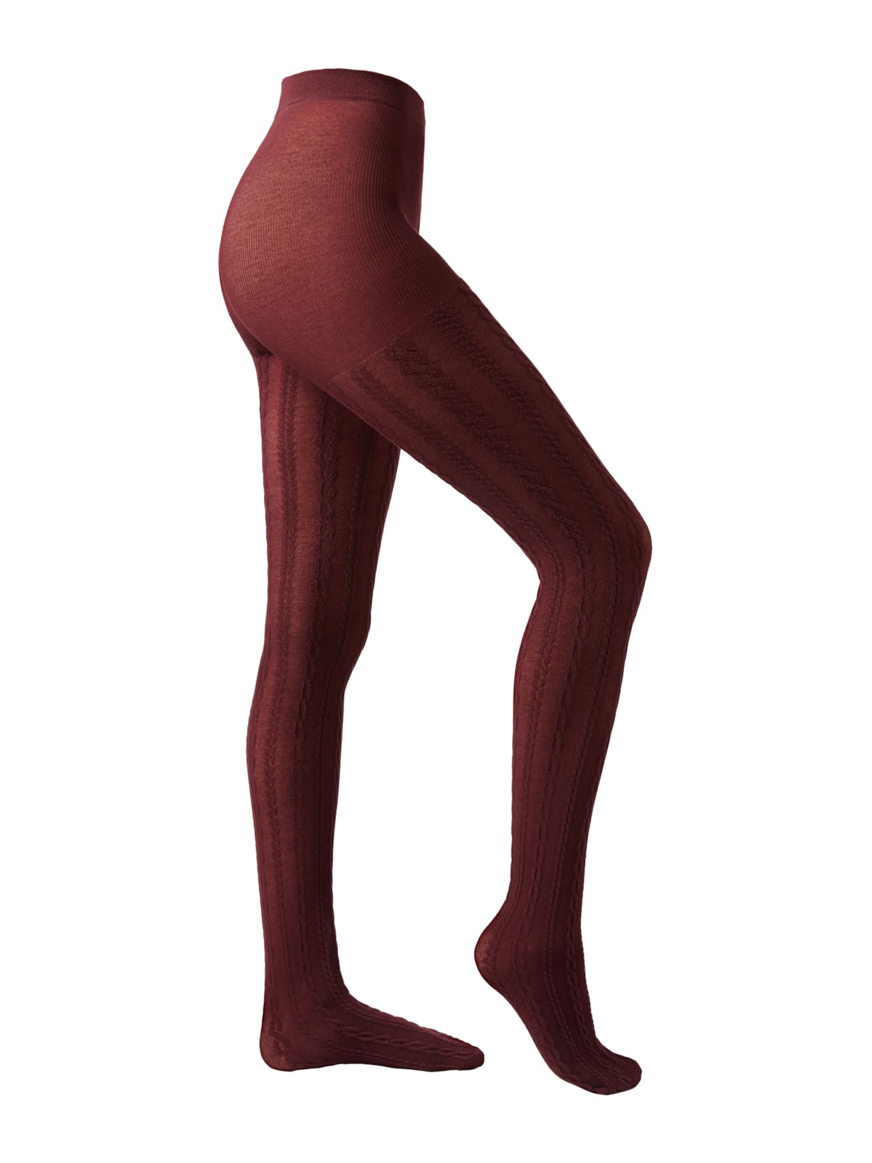 Meia-Calça Com Cashmere e Efeito Trançado - Bordô