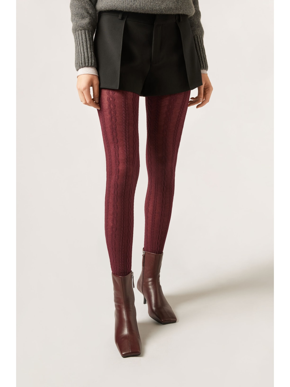 Meia-Calça Com Cashmere e Efeito Trançado Bordô Calzedonia